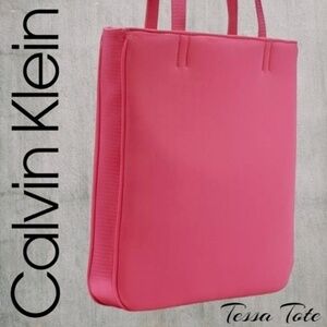 CALVIN KLEIN Tessa Neoprene Pocketed Top Snap Tote in Barbie Pink NWT